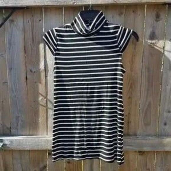 Black & White Small Long Top by Love Culture Juniors Striped Mock Turtle Neck - Picture 3 of 11